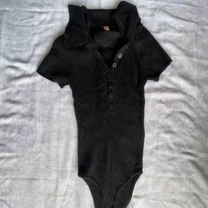 Free People Ribbed Button Front Polo Knit Bodysuit, Size Small